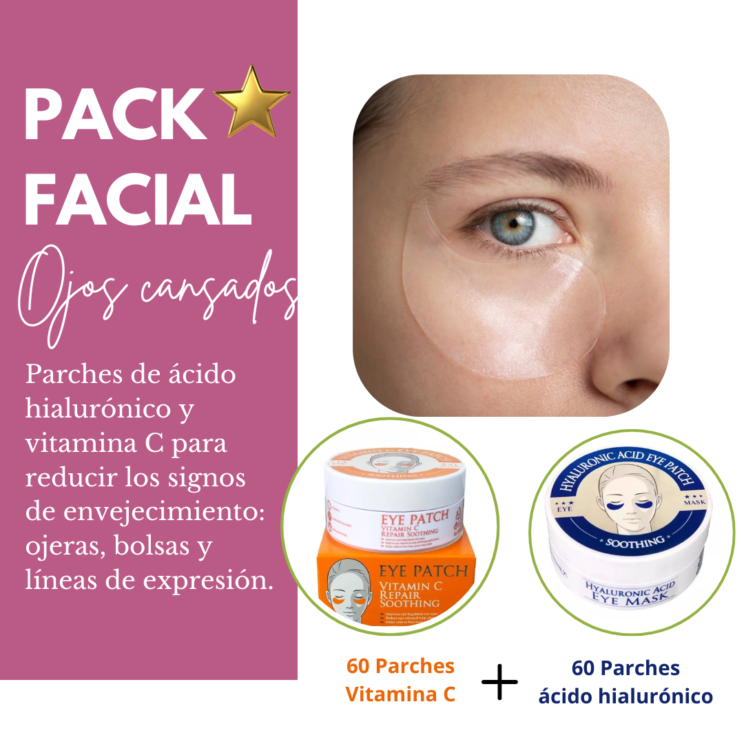 Pack de Parches para ojos cansados - Pack 60 parches ácido hialurónico + 60 parches vitamina C