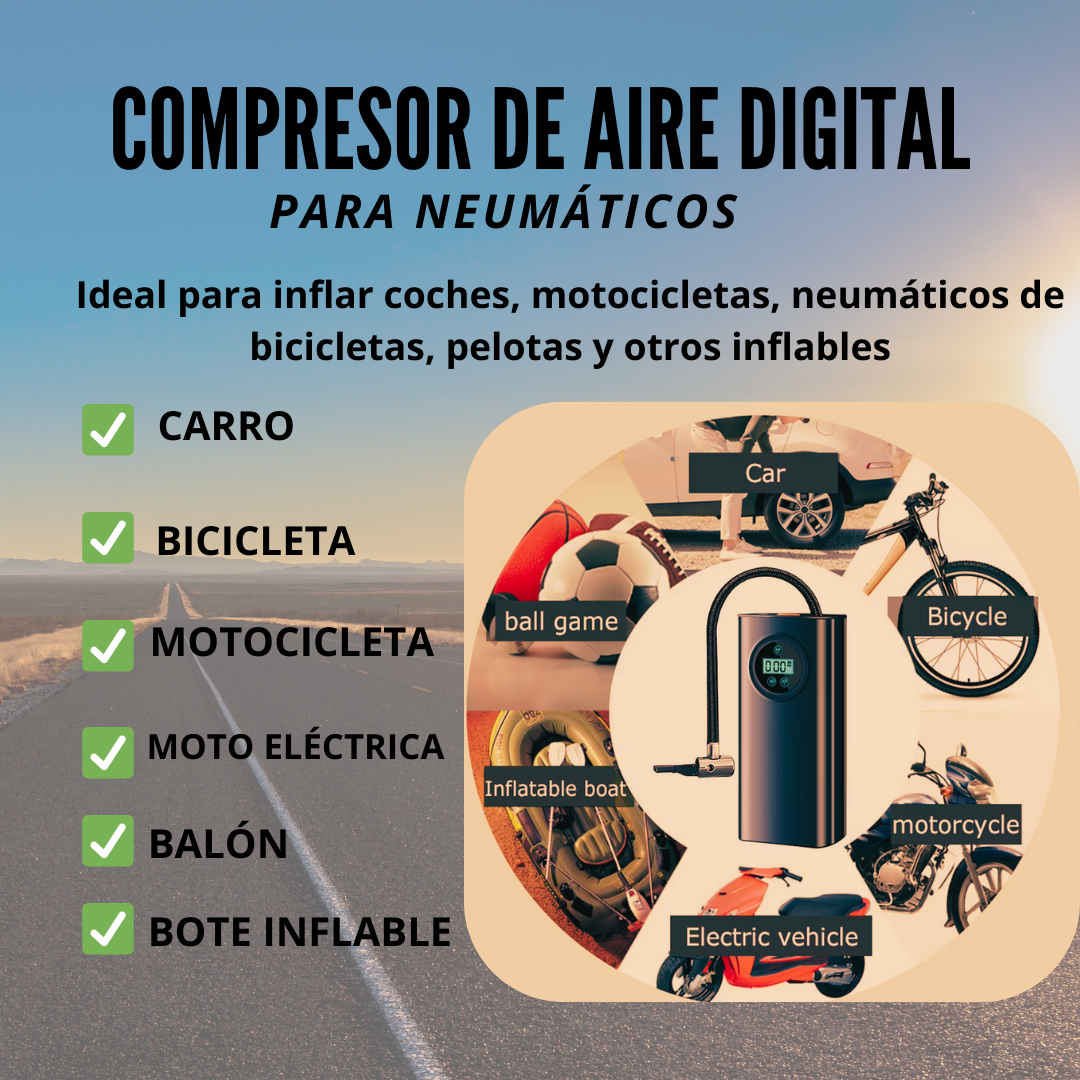 Compresora de aire digital para llantas